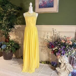 Yellow bridesmaid dress with lace top